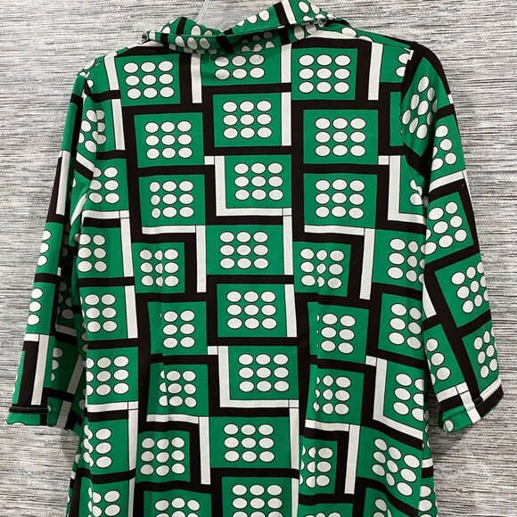 Vintage Vertigo Paris Green Geometric Polka Dot Shirt Dress W/ Pockets & 3/4 Sle - Picture 5 of 6